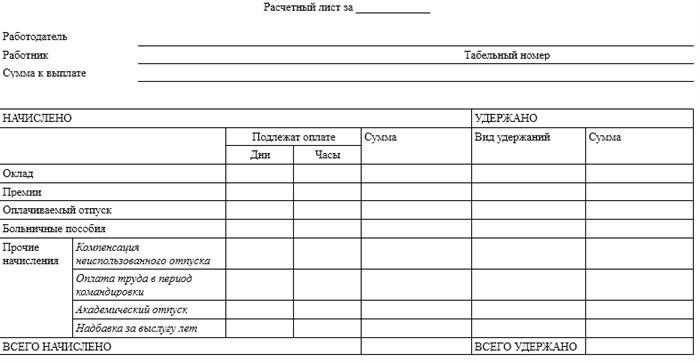 шаблон записи о выплате заработной платы