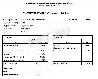 Приведу пример расчетного листка.