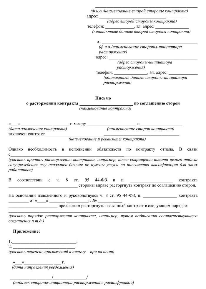 Уведомление о прекращении соглашения